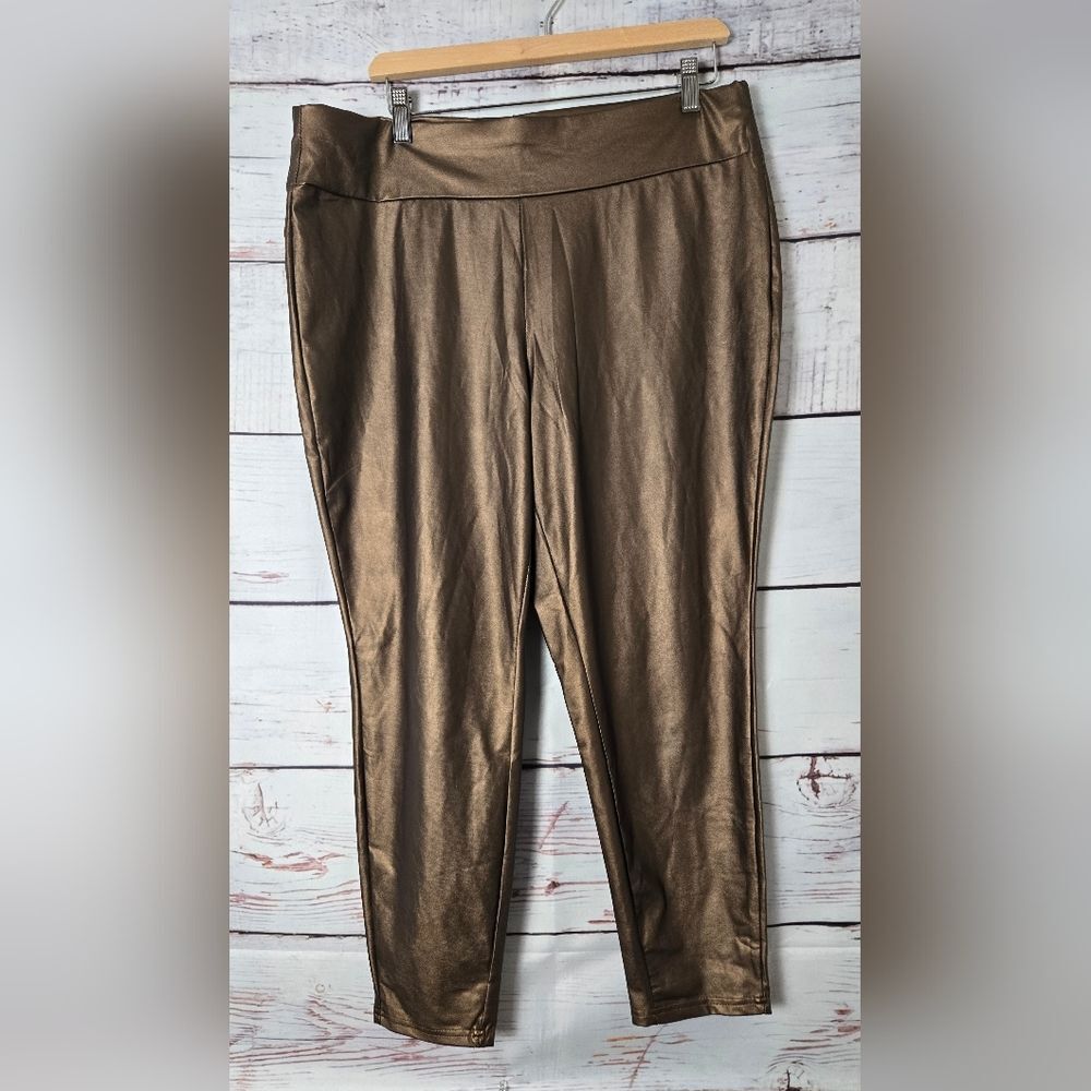 SHEIN Curve Womens Leggings Size 3XL Metallic Bronze High Rise Glam Party